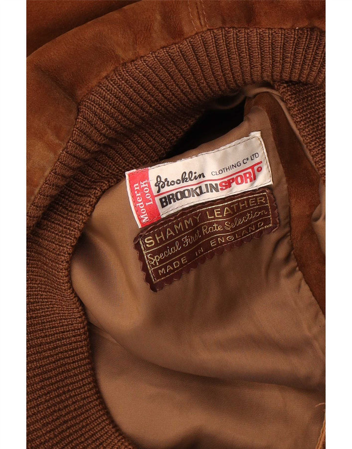 Vintage Mens Suede Bomber Jacket UK 38 Medium Brown Leather