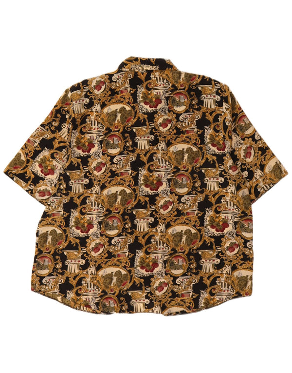 Vintage Womens Graphic Short Sleeve Shirt UK 20/22 2XL Black Floral