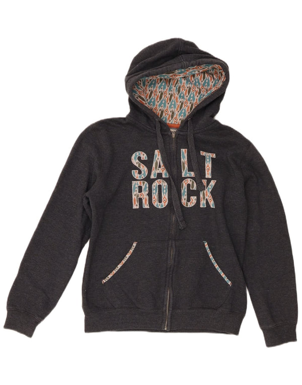 Saltrock Womens Graphic Hoodie Jumper UK 12 Medium Grey Cotton
