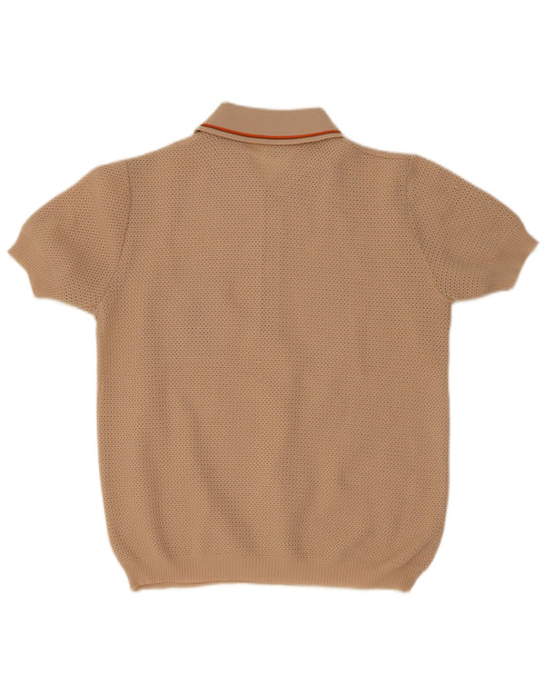 Trevira Mens Short Sleeve Polo Neck Jumper Sweater IT 46 Small Beige