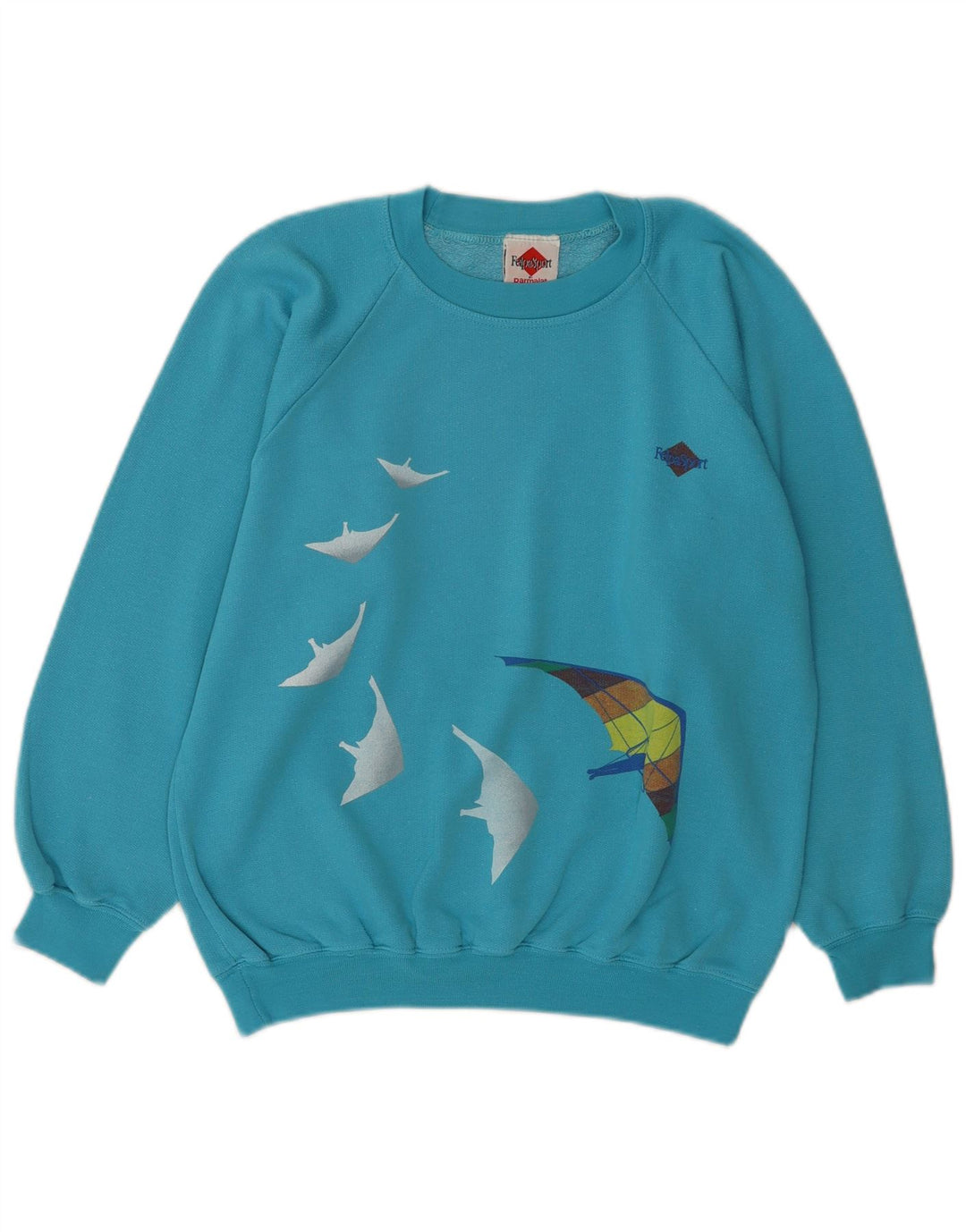 Vintage Womens Graphic Sweatshirt Jumper UK 14 Medium Blue Cotton
