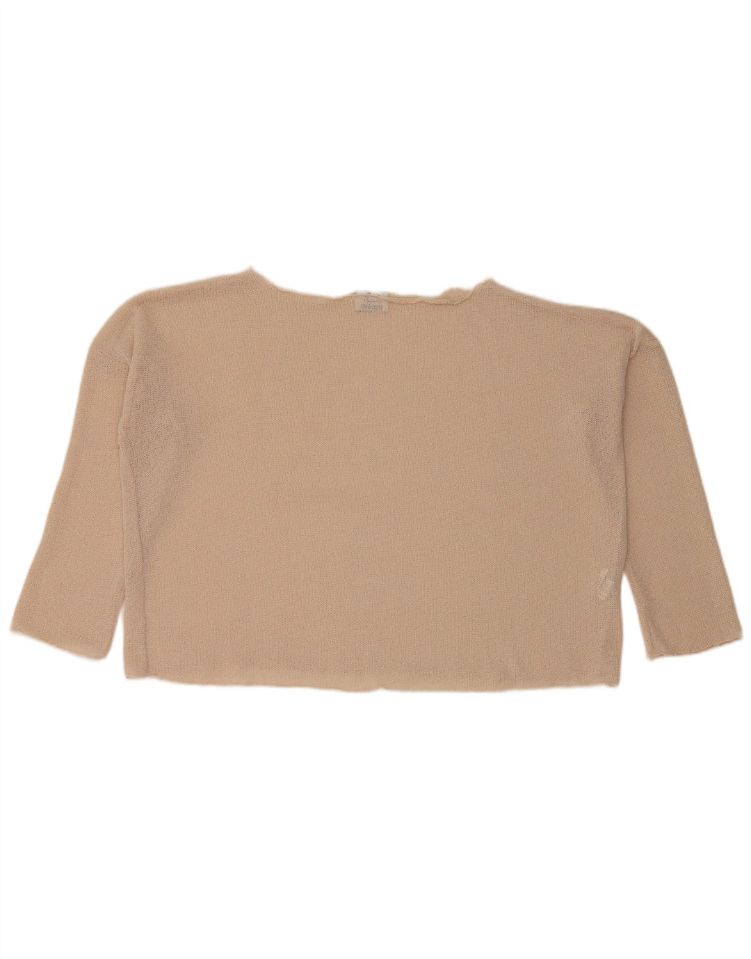 Zara Womens Crop Oversized Top 3/4 Sleeve UK 10 Small Beige Polyester