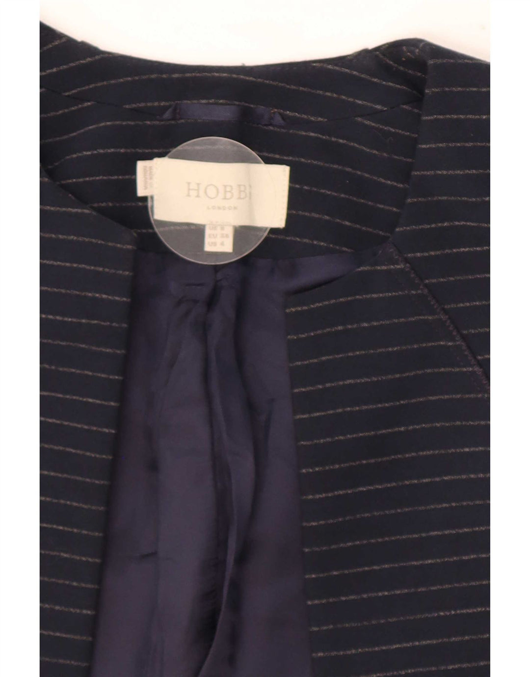Hobbs Womens Open Blazer Jacket UK 8 Small Navy Blue Pinstripe Polyester