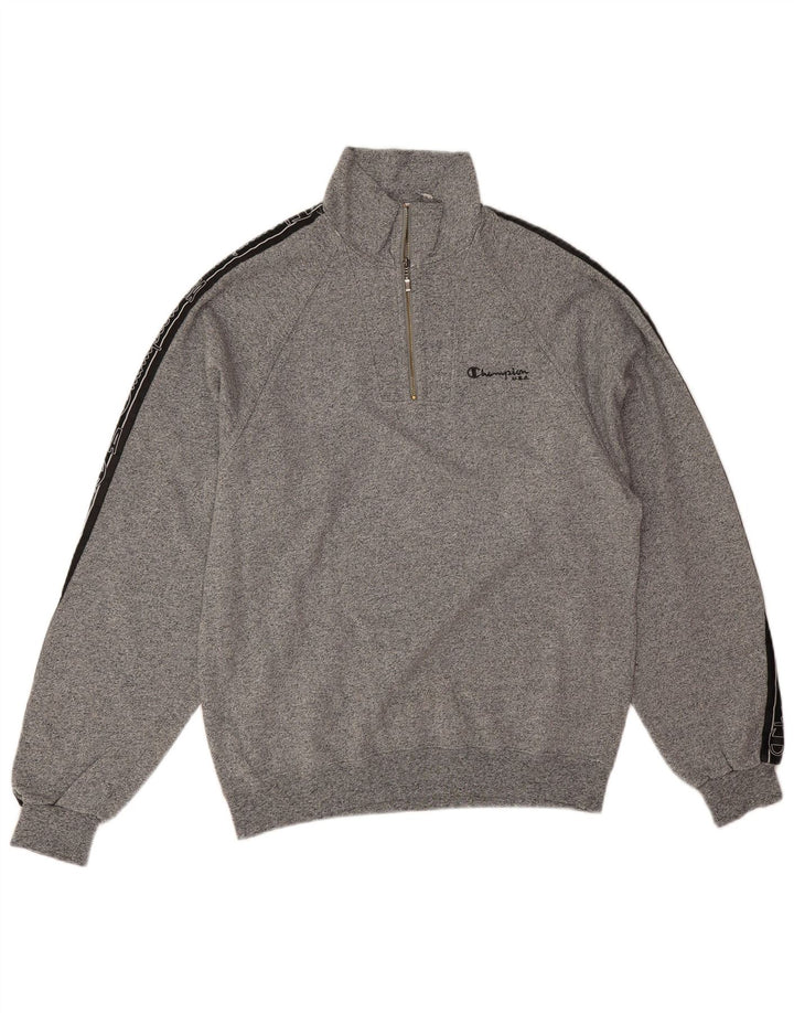Champion Mens Graphic Zip Neck Sweatshirt Jumper Medium Grey Colourblock