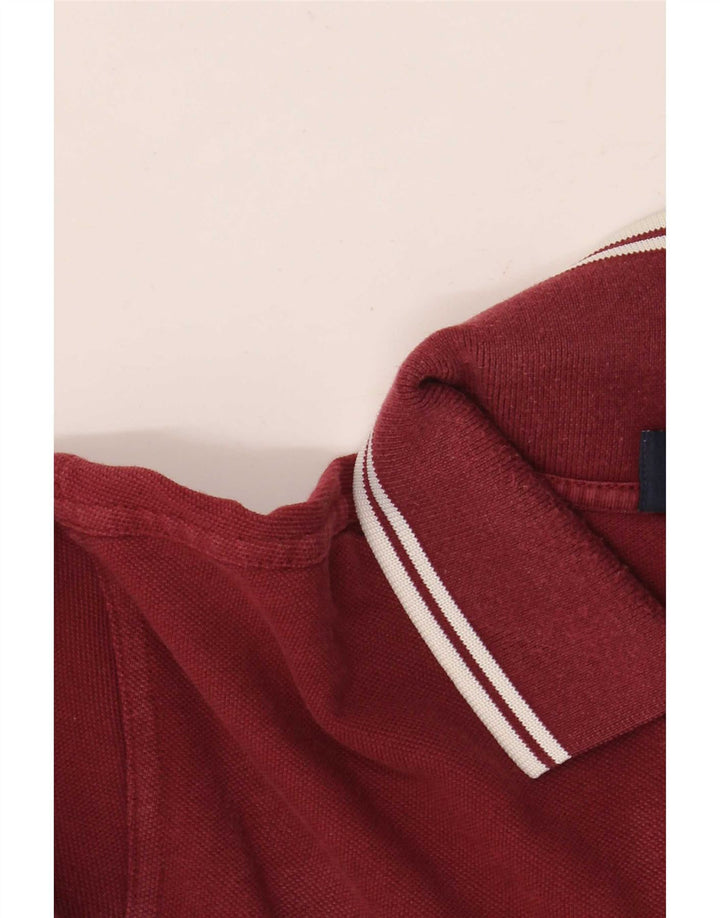 Fred Perry Mens Polo Shirt Small Burgundy Striped Cotton