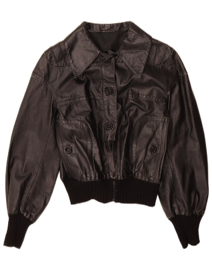 Vintage Girls Leather Jacket 11-12 Years XL Black