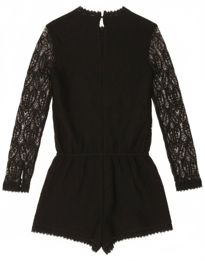 Zara Womens Long Sleeve Playsuit UK 10 Small  Black Paisley Polyester