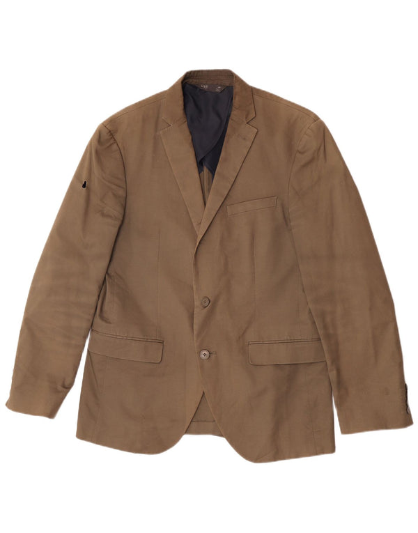 Marks & Spencer Mens 2 Button Blazer Jacket UK 40 Medium Khaki Cotton