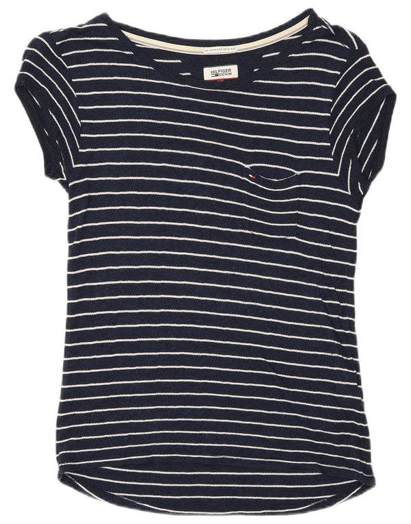 TOMMY HILFIGER Womens T-Shirt Top UK 6 XS Navy Blue Striped Viscose