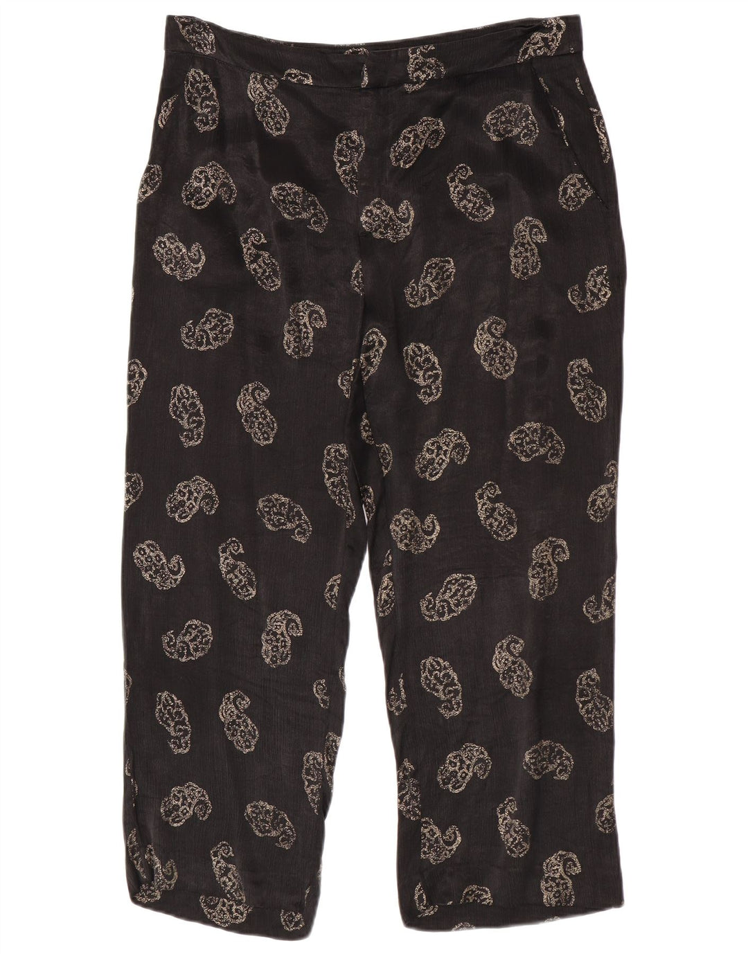 Zara Womens Cropped Trousers Large W30 L24 Black Paisley