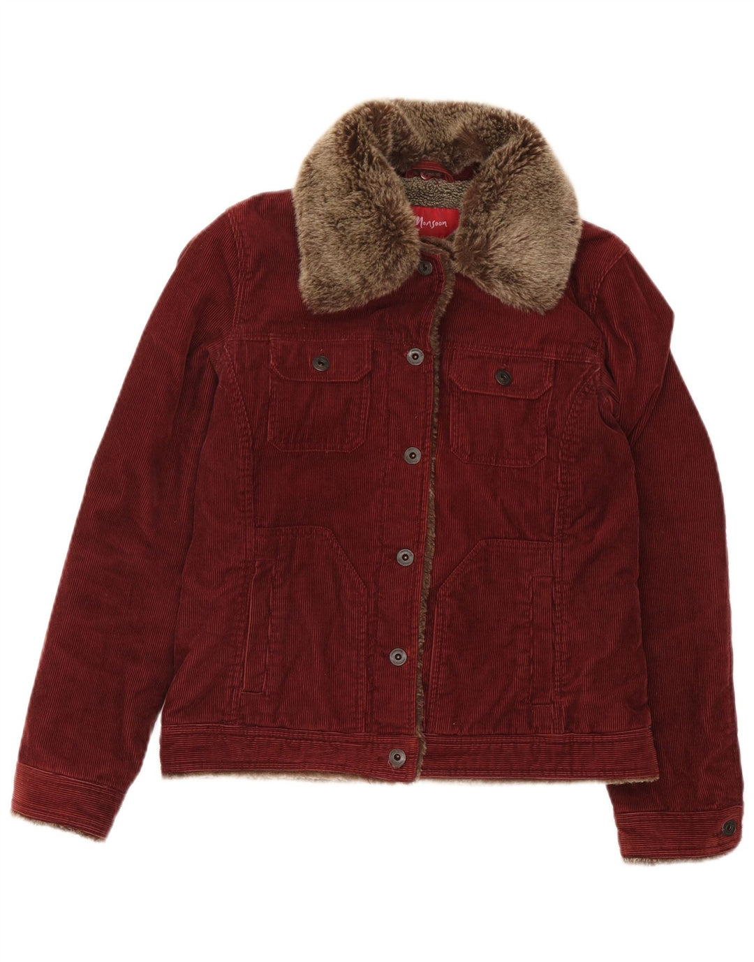 Monsoon Womens Corduroy Jacket UK 10 Small Burgundy Cotton