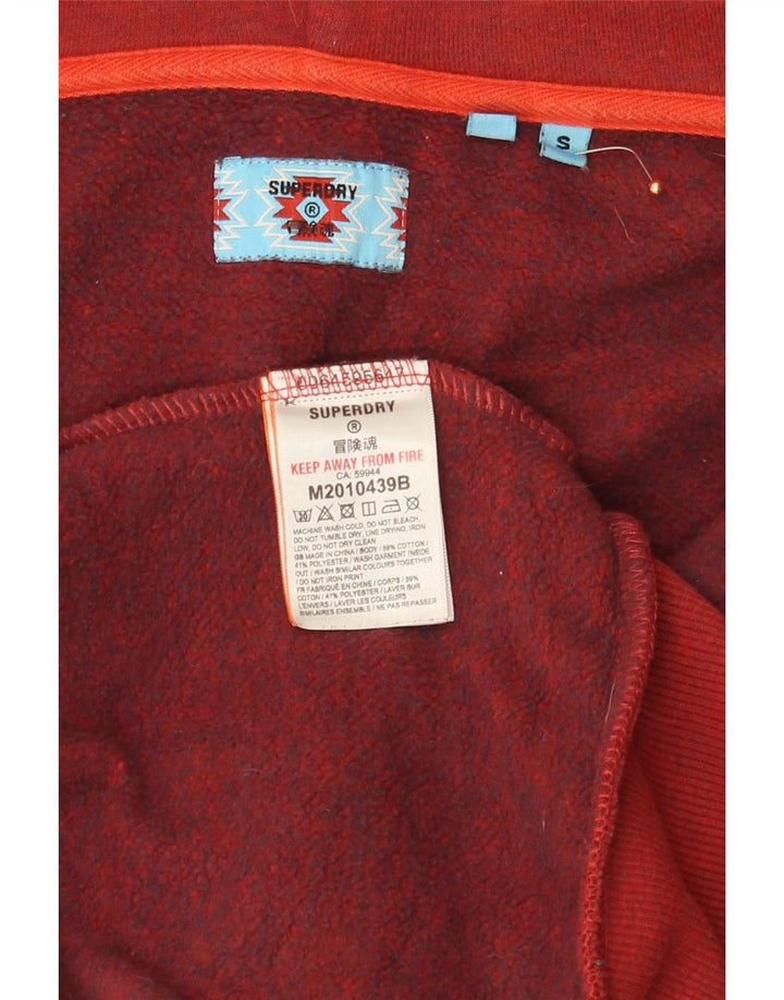 Superdry Mens Zip Hoodie Sweater Small Red Cotton