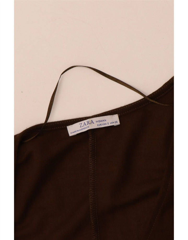 ZARA Womens Long Sleeve Jumpsuit UK 10 Small  Brown Viscose