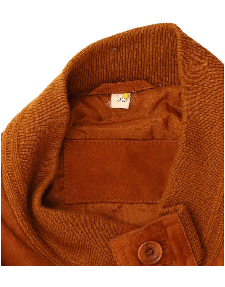 Vintage Mens Suede Bomber Jacket IT 56 3XL Brown Leather