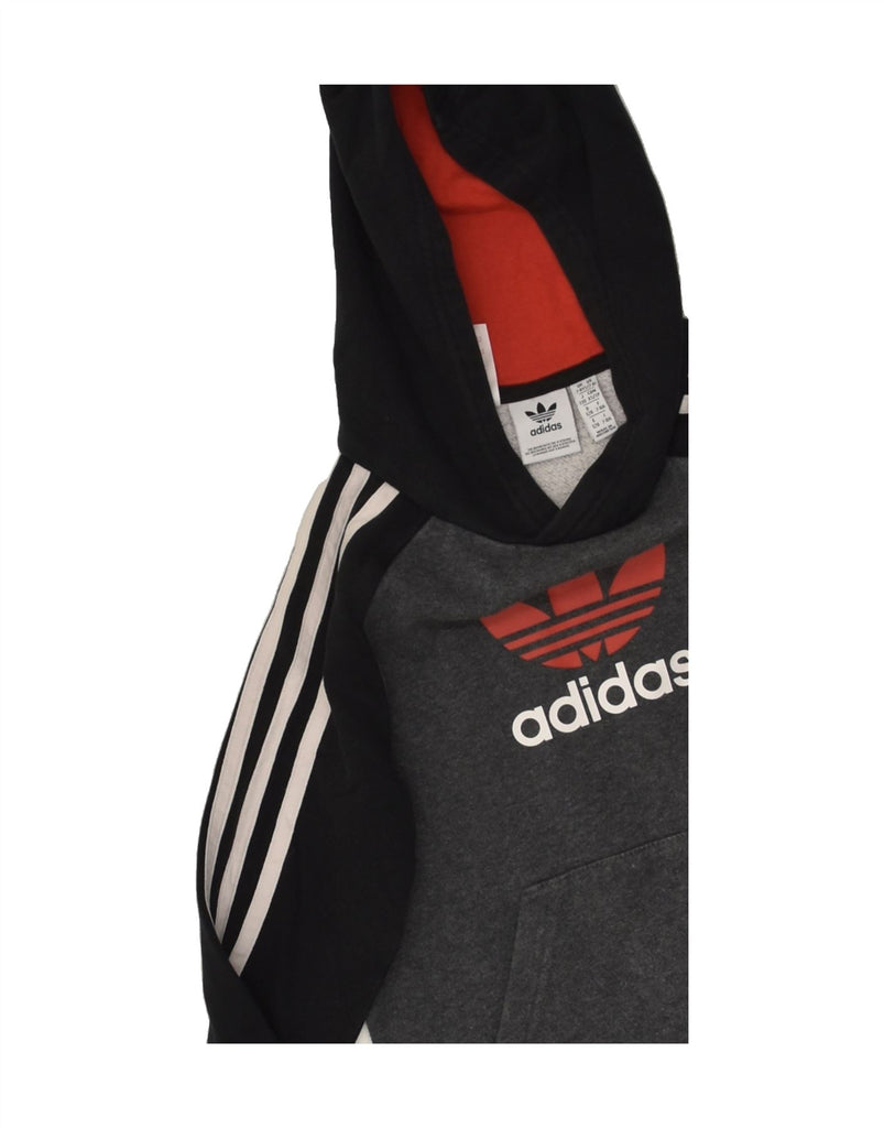 ADIDAS Boys Graphic Hoodie Jumper 7-8 Years Grey Colourblock Cotton | Vintage Adidas | Thrift | Second-Hand Adidas | Used Clothing | Messina Hembry 