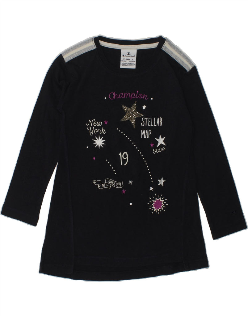 CHAMPION Girls Graphic Long Sleeve T-Shirt Dress 5-6 Years XS Navy Blue | Vintage Champion | Thrift | Second-Hand Champion | Used Clothing | Messina Hembry 