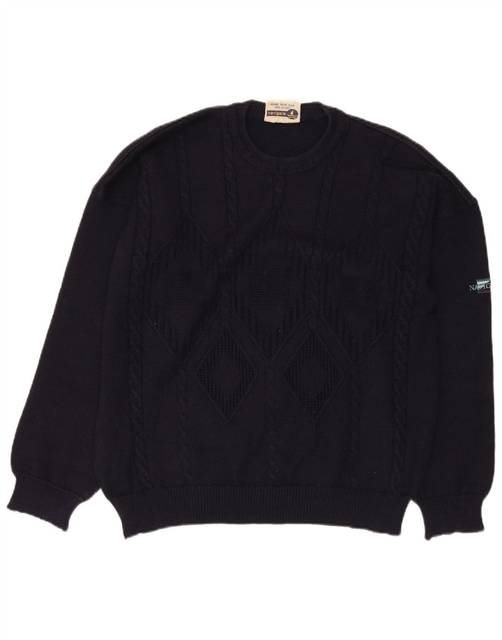 Navigare Mens Crew Neck Jumper Sweater Large Navy Blue Argyle/Diamond