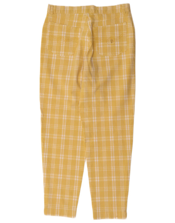 Vintage Womens Slim Casual Trousers W33 L29 Yellow Check Cotton