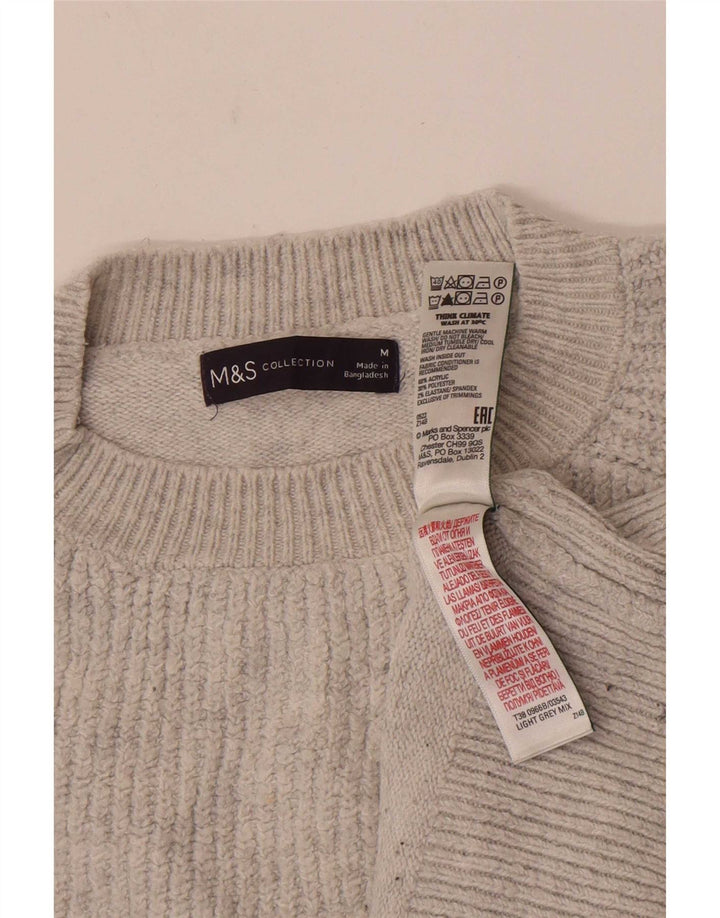 Marks & Spencer Womens Crew Neck Jumper Sweater UK 14 Medium Grey Striped