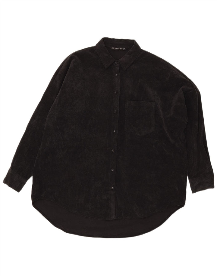 Zara Womens Oversized Corduroy Shirt UK 6 XS Black Polyester