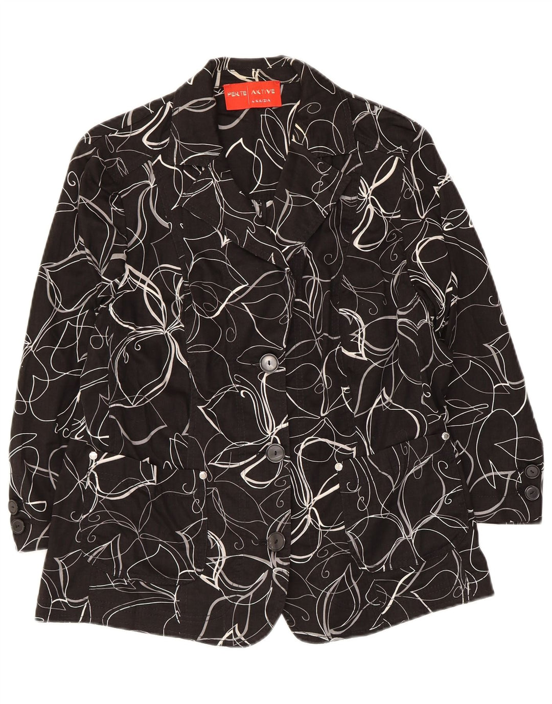 Perte by Krizia Womens 3 Button Blazer Jacket UK 12 Medium Black Floral
