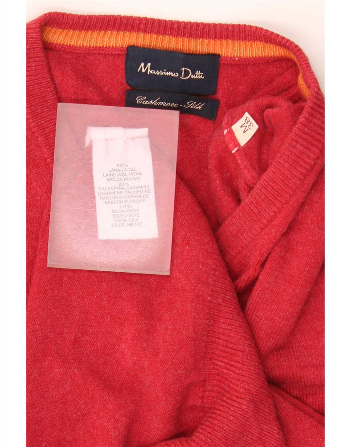Massimo Dutti Mens V-Neck Jumper Sweater Medium Red Wool