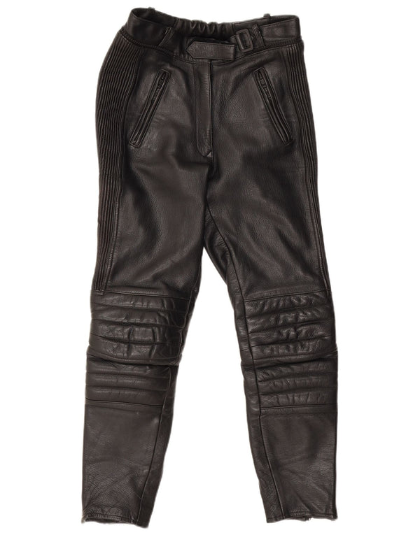 Vintage Womens Moto Racer Leather Trousers IT 38 XS W26 L27 Black Leather