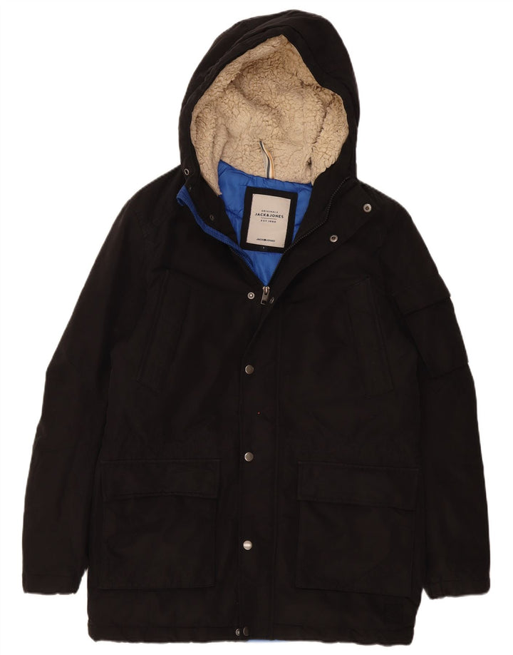 Jack & Jones Mens Hooded Padded Jacket UK 36 Small Black Polyester
