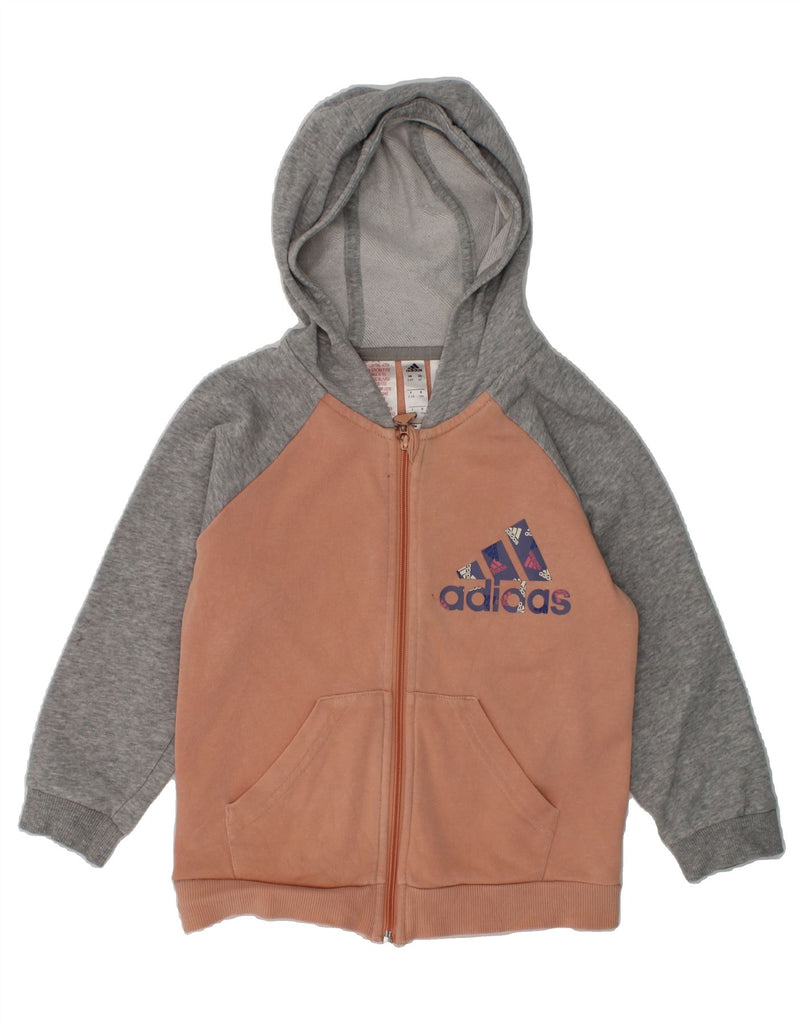ADIDAS Girls Graphic Zip Hoodie Sweater 3-4 Years Brown Colourblock Cotton | Vintage Adidas | Thrift | Second-Hand Adidas | Used Clothing | Messina Hembry 