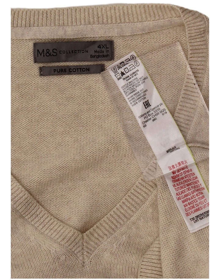 MARKS & SPENCER Mens V-Neck Jumper Sweater 4XL Beige Cotton