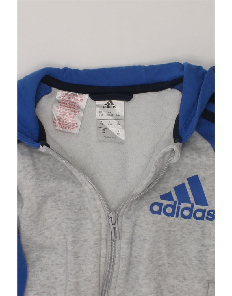 ADIDAS Boys Zip Hoodie Sweater 5-6 Years Grey Colourblock Cotton | Vintage Adidas | Thrift | Second-Hand Adidas | Used Clothing | Messina Hembry 