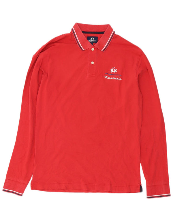 La Martina Mens Buenos Aires Long Sleeve Slim Fit Polo Shirt Large Red