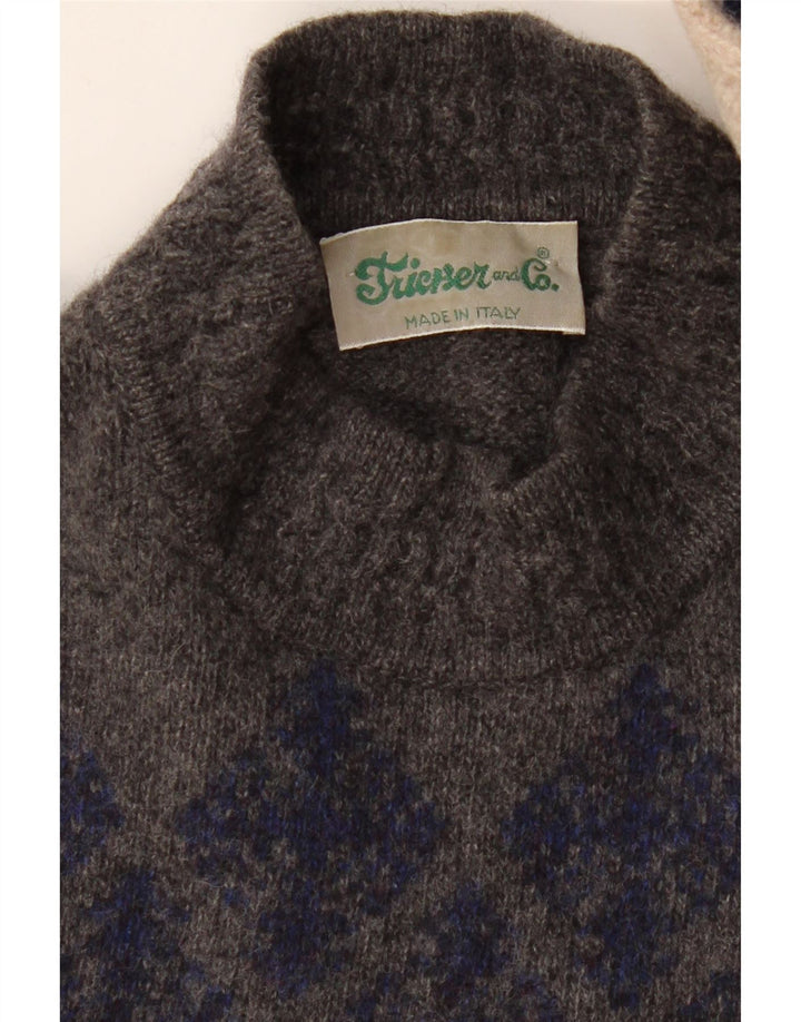 VINTAGE Mens Turtle Neck Jumper Sweater XL Beige Argyle/Diamond