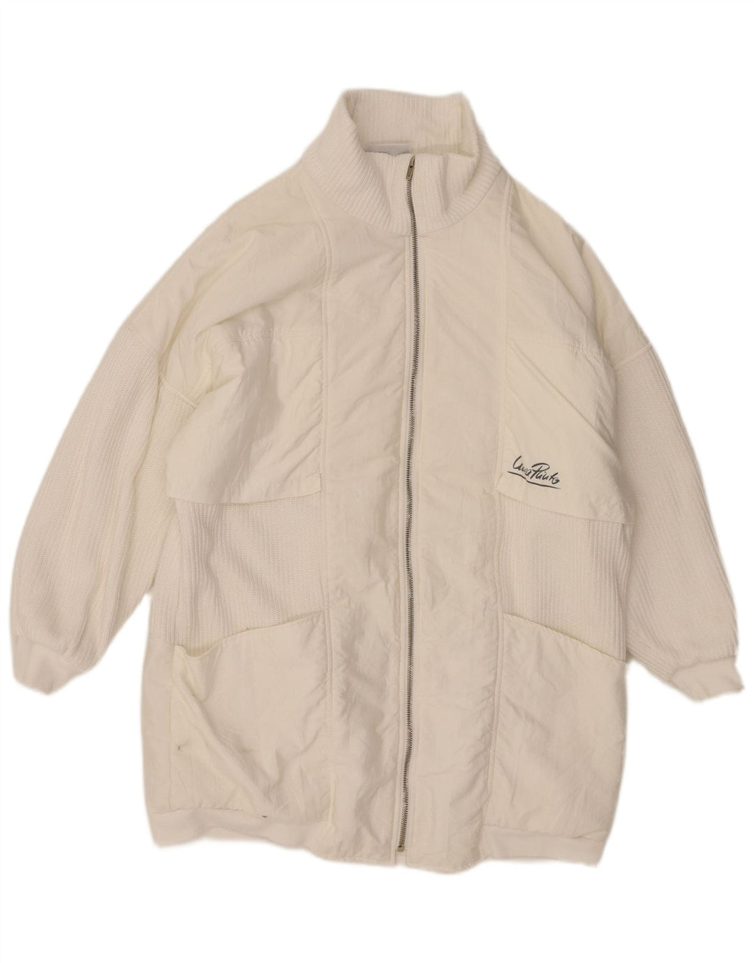 VINTAGE Womens Oversized Windbreaker Coat EU 38 Medium White Polyamide