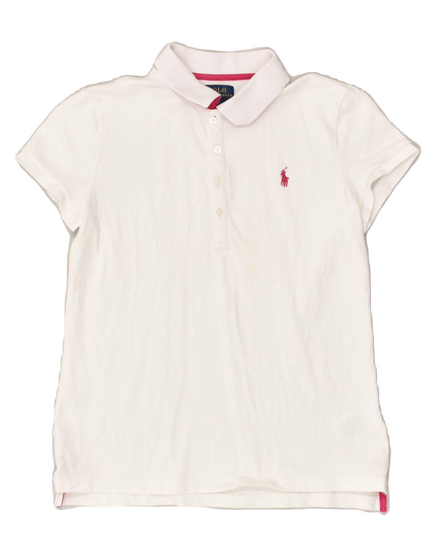 POLO RALPH LAUREN Girls Polo Shirt 15 16 Years XL White Cotton Vintage Second Hand Clothing Online Messina Hembry