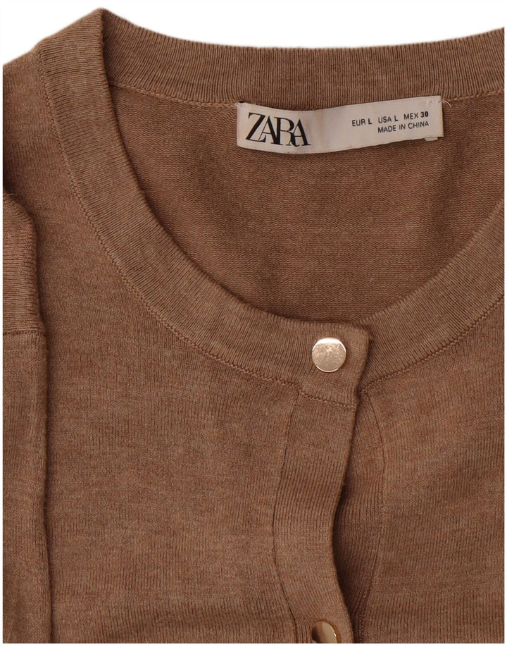 Zara Womens Cardigan Sweater UK 14 Large Brown