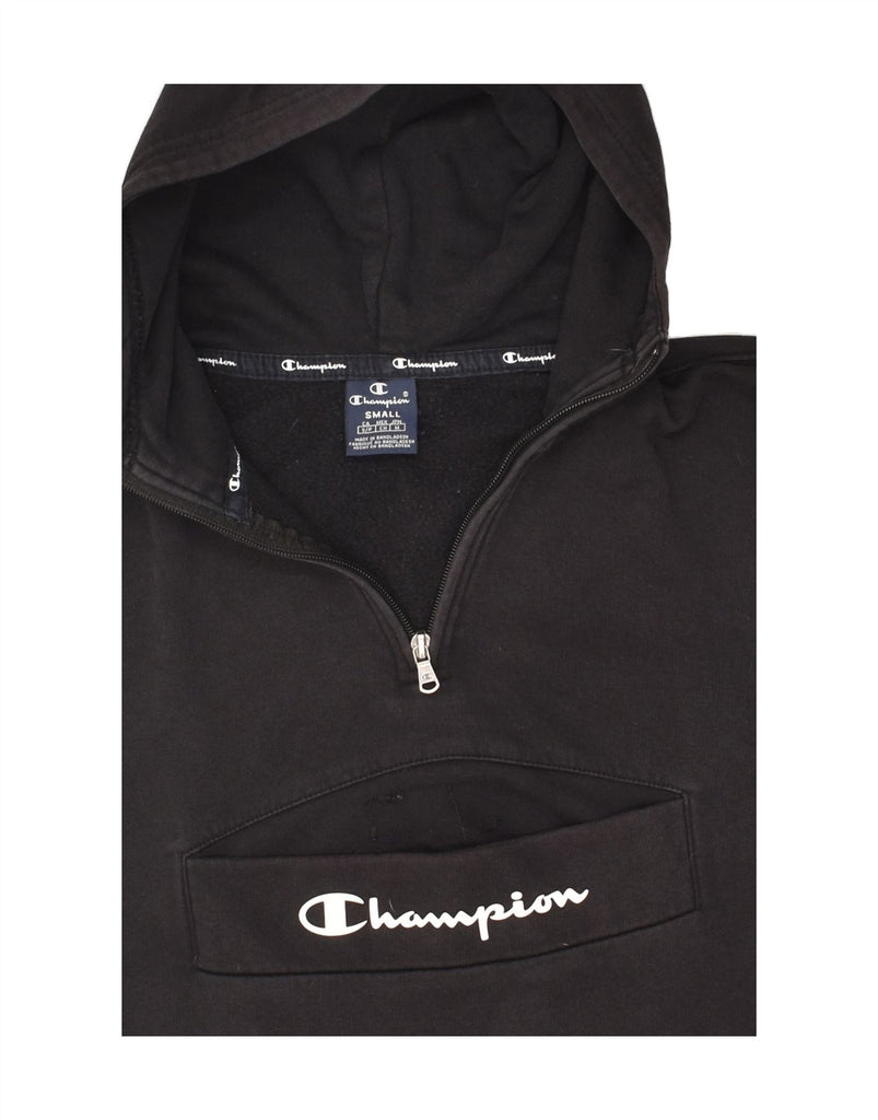 CHAMPION Mens Graphic Zip Neck Hoodie Jumper Small Black Cotton | Vintage Champion | Thrift | Second-Hand Champion | Used Clothing | Messina Hembry 