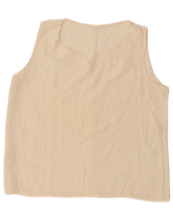 Vintage Womens Crop Sleeveless Blouse Top UK 14 Large Off White Silk