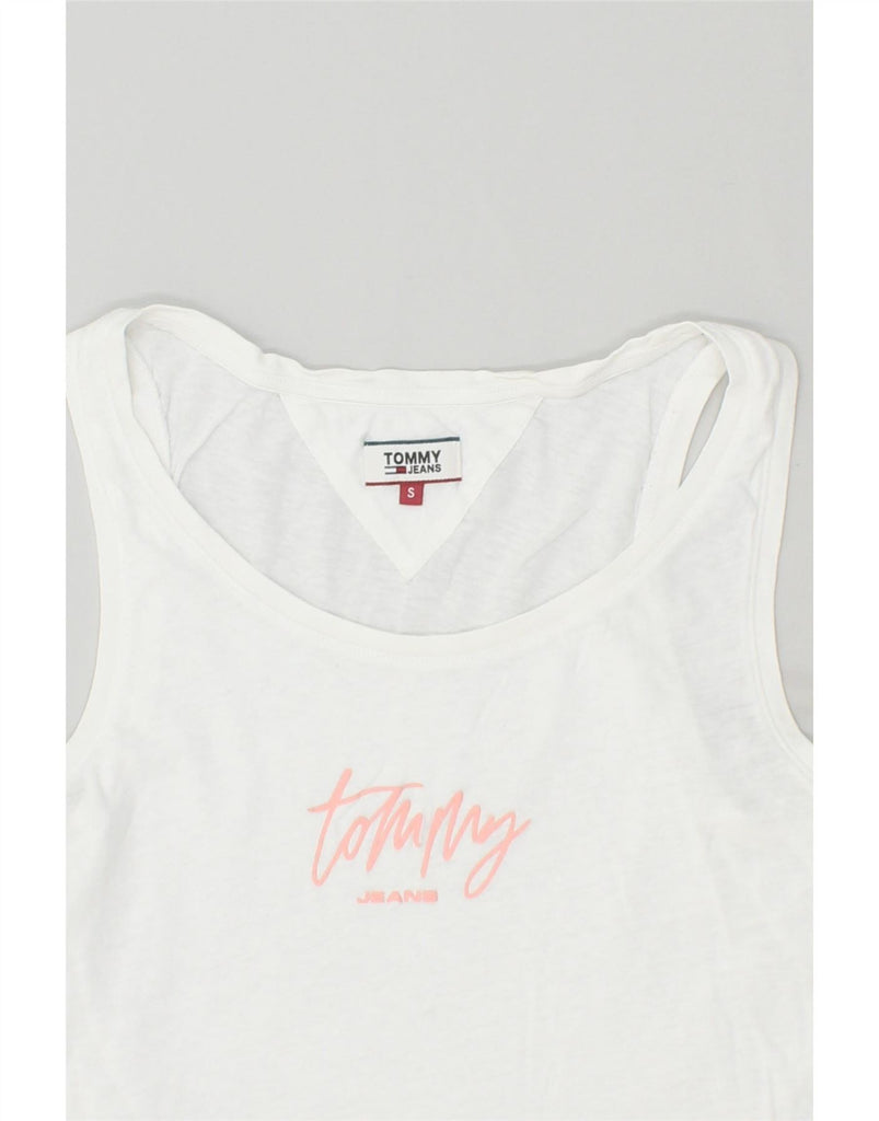 TOMMY HILFIGER Womens Graphic Vest Top UK 8 Small White Vintage Tommy Hilfiger and Second-Hand Tommy Hilfiger from Messina Hembry 