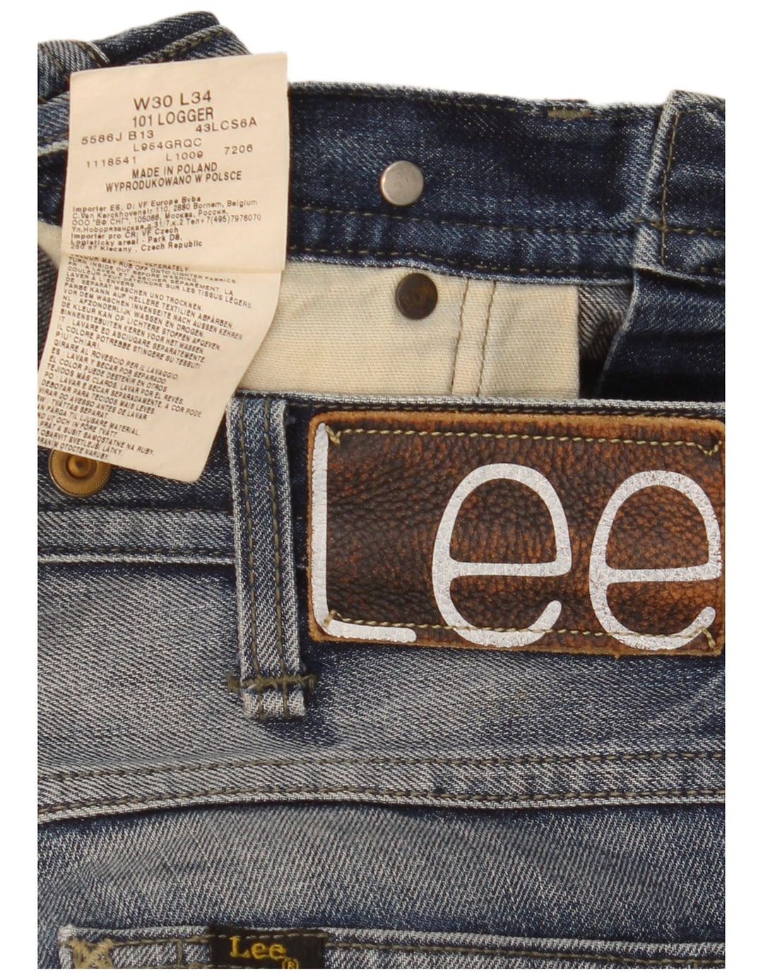 Lee Mens 101 Logger Straight Jeans W30 L34 Blue Cotton