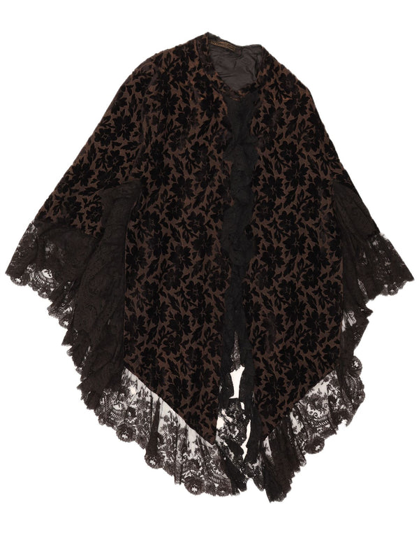 Vintage Womens Ruffle Front Poncho Cardigan Top One Size Brown