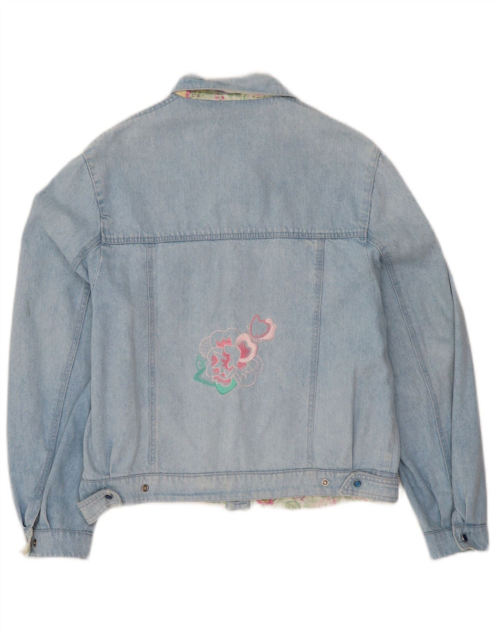 Vintage Womens Graphic Denim Jacket IT 44 Medium Blue Floral