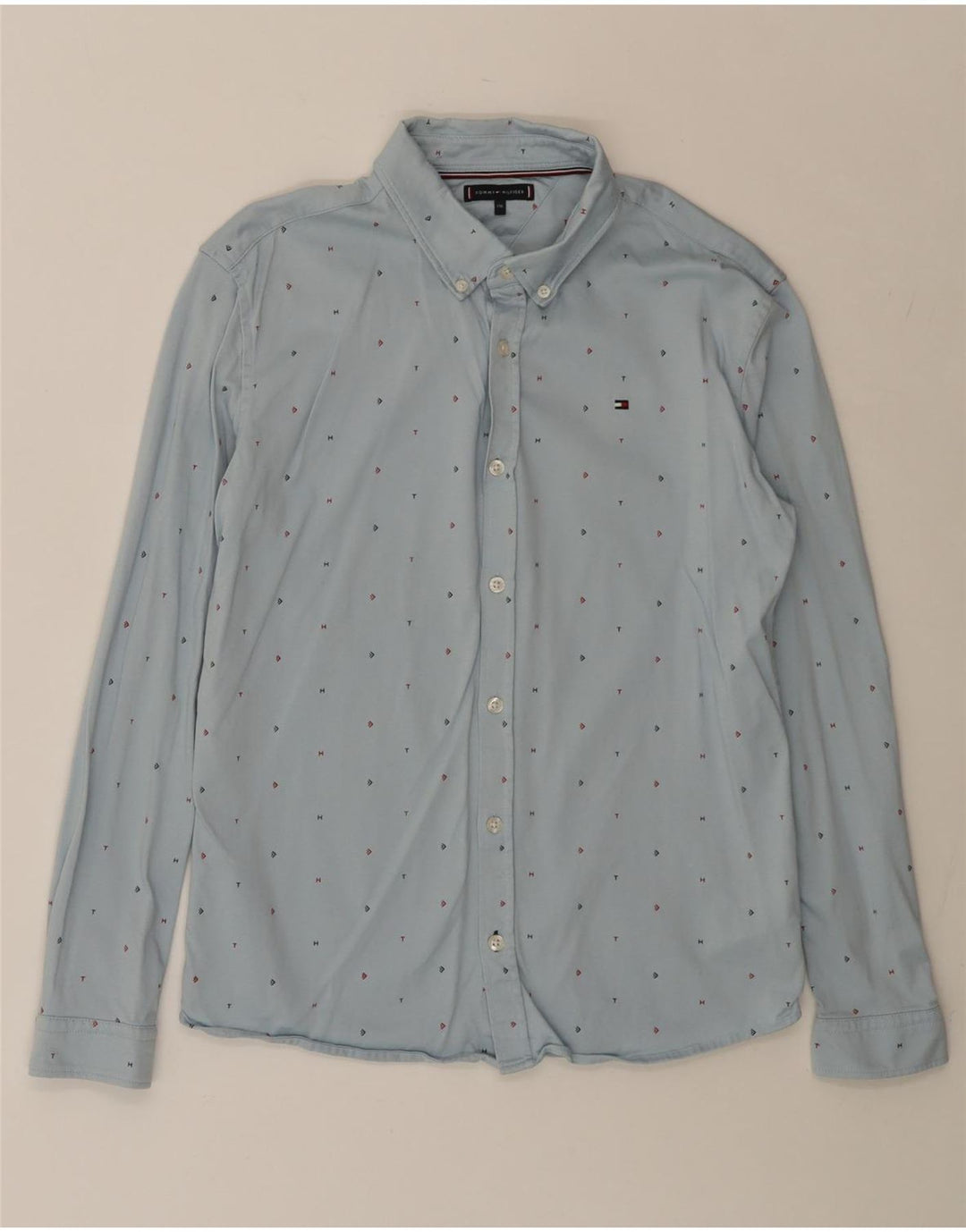TOMMY HILFIGER Boys Graphic Shirt 15-16 Years Blue Spotted Cotton
