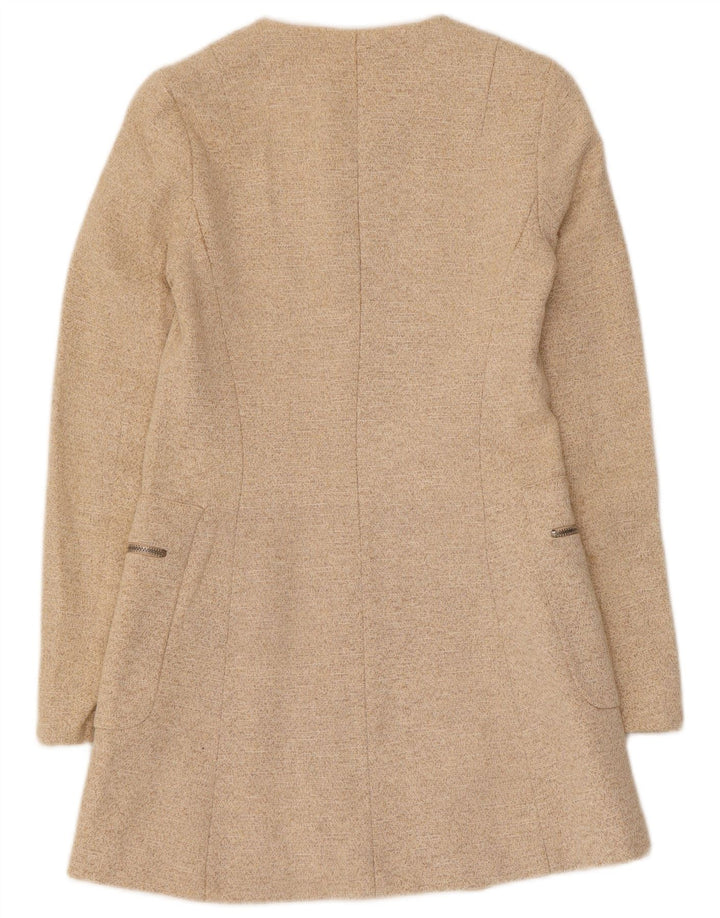 Zara Womens Longline Full Zip Blazer Jacket UK 8 Small Beige Flecked