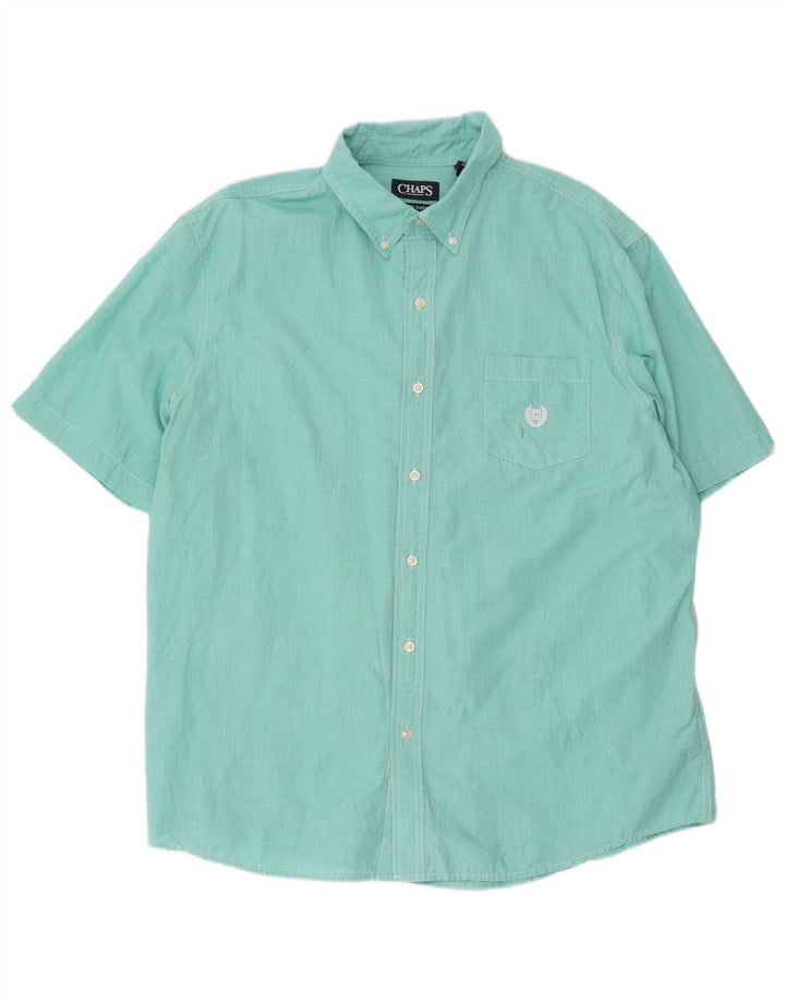 Chaps Mens Easy Care Short Sleeve Shirt 2XL Turquoise Houndstooth Cotton