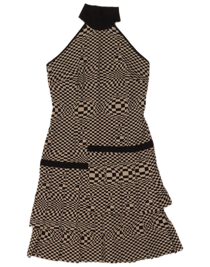 Flavio Castellani Womens Halter Dress IT 44 Medium Black Geometric