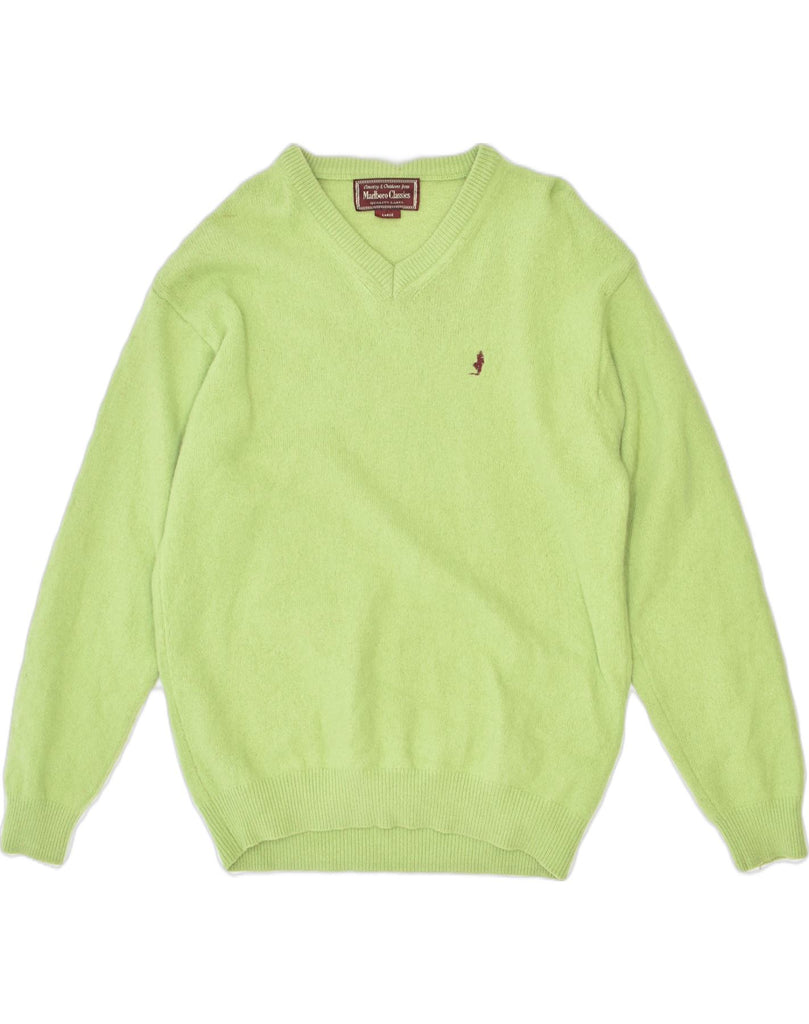 MARLBORO CLASSICS Mens V-Neck Jumper Sweater Large Green Wool | Vintage Marlboro Classics | Thrift | Second-Hand Marlboro Classics | Used Clothing | Messina Hembry 