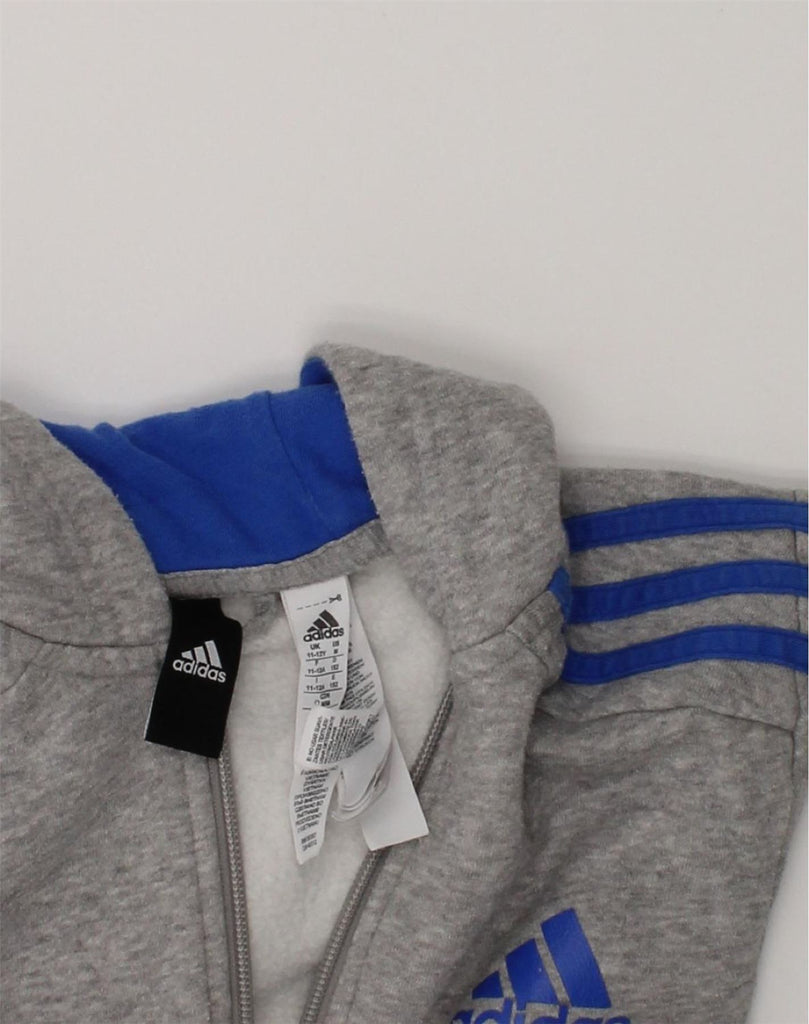 ADIDAS Boys Zip Hoodie Sweater 11-12 Years Grey Cotton | Vintage Adidas | Thrift | Second-Hand Adidas | Used Clothing | Messina Hembry 