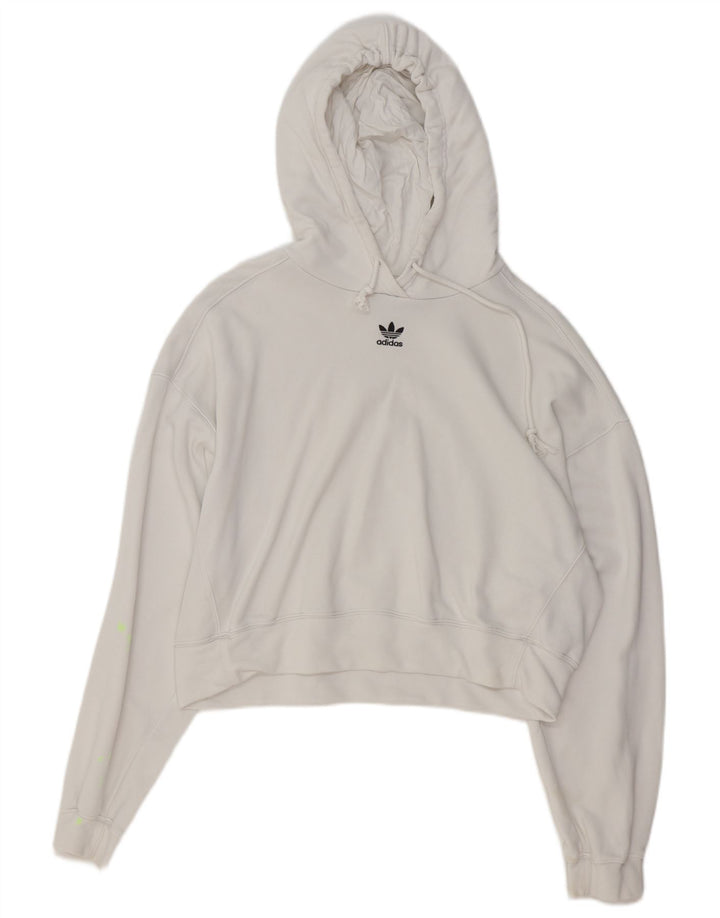ADIDAS Womens Oversized Crop Hoodie Jumper UK 10 Small White Cotton