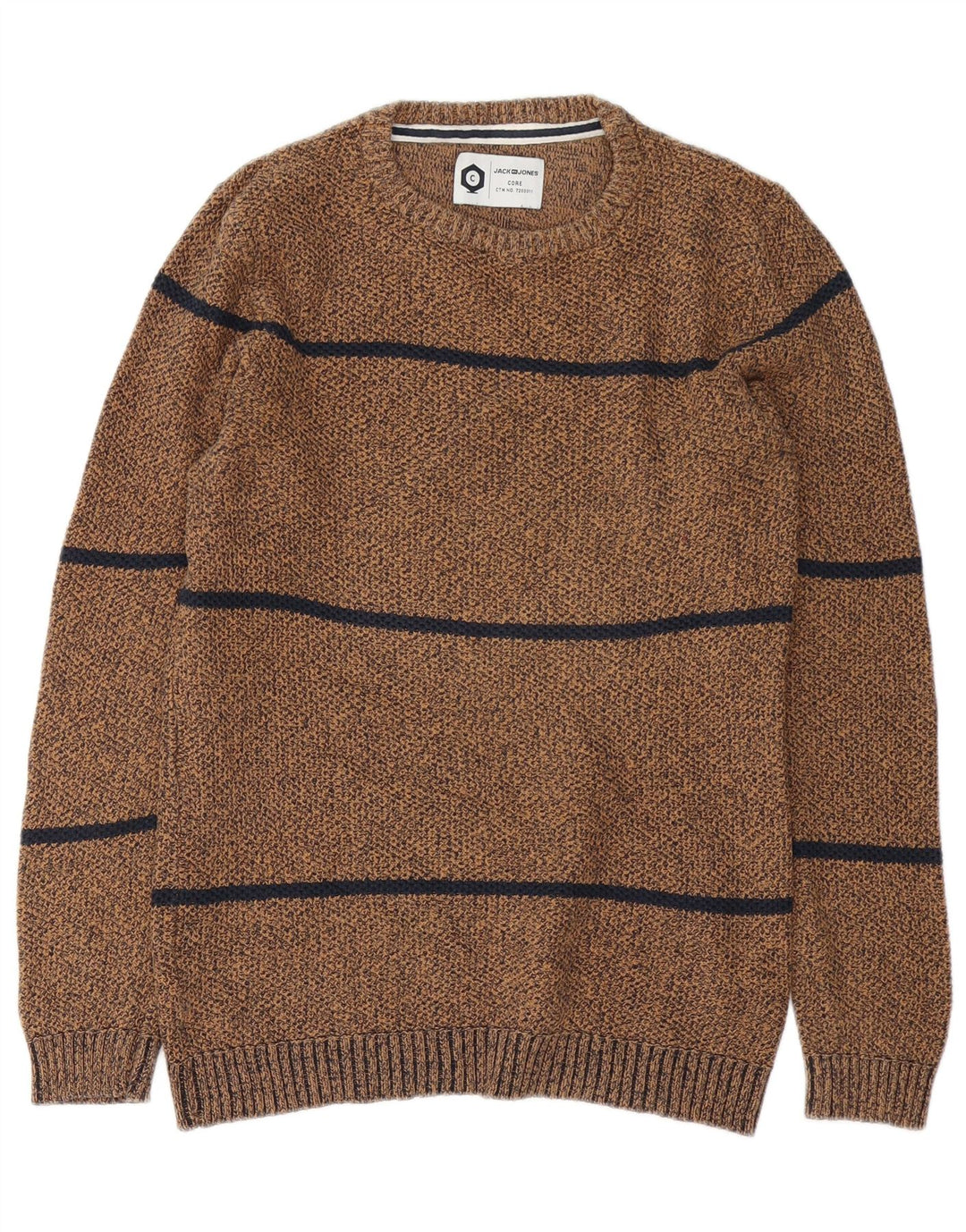 Jack & Jones Mens Core Crew Neck Jumper Sweater Large Brown Striped Cotton